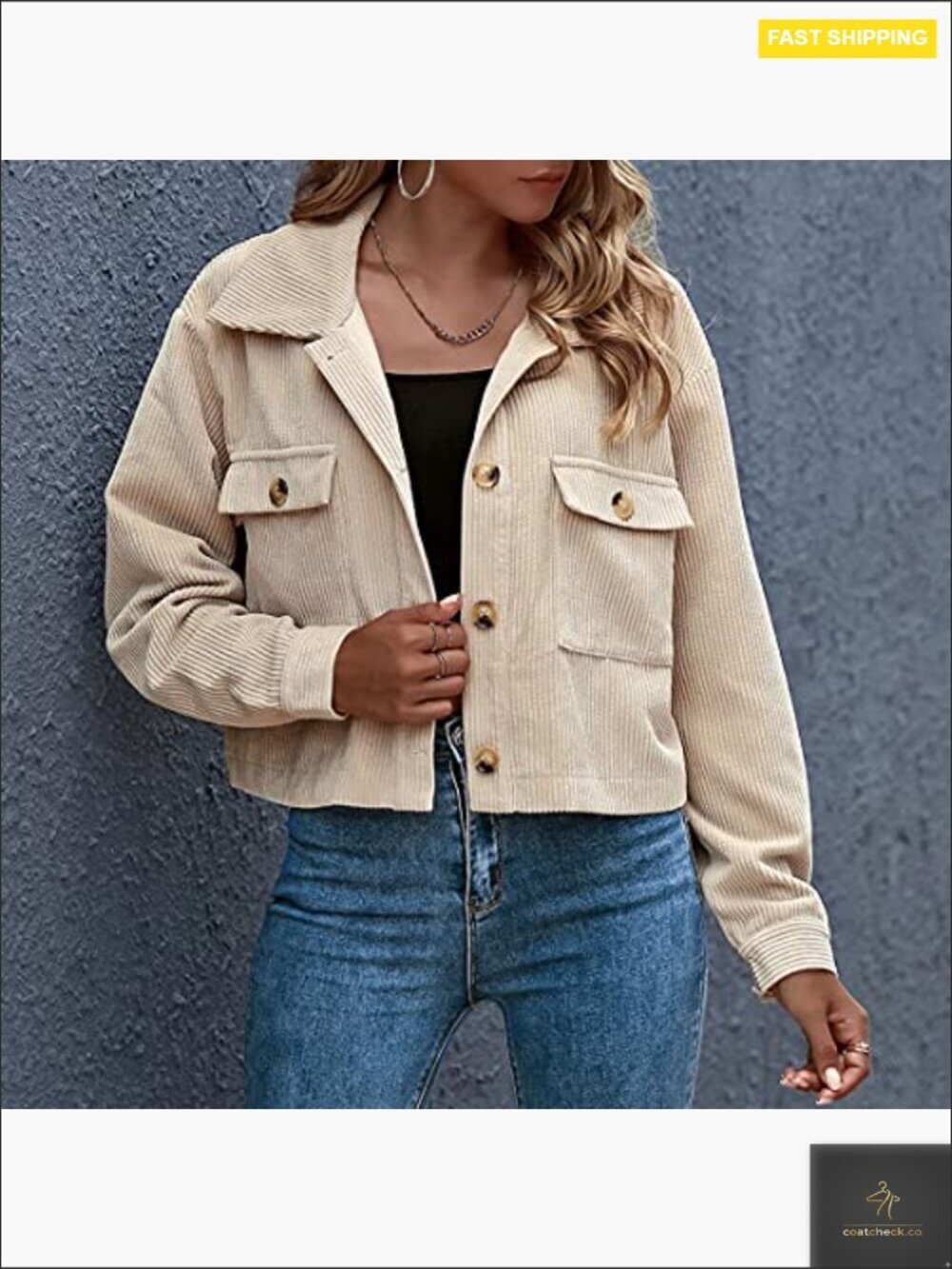Cropped Corduroy Shacket Jacket Button Down Long Sleeve Casual Chic Oversized - Picture 5 of 7